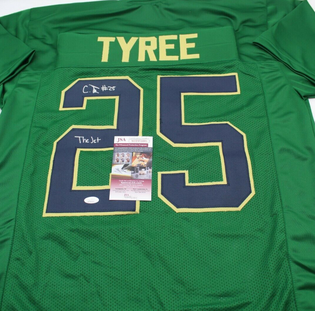 Chris Tyree Signed Custom Green Notre Dame Football Jersey w/JSA COA Proof Jet