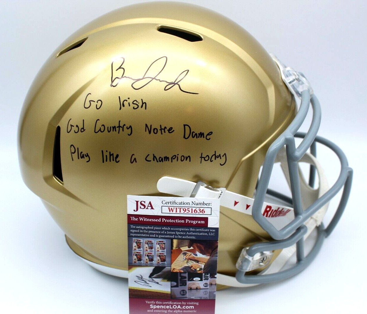 Brandon Joseph Signed Notre Dame Fighting Irish Full Size Helmet w/JSA COA F/S