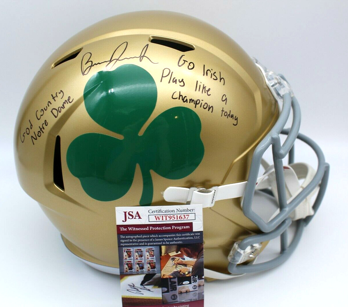 Brandon Joseph Signed Notre Dame Fighting Irish Full Size Helmet w/JSA COA F/S A