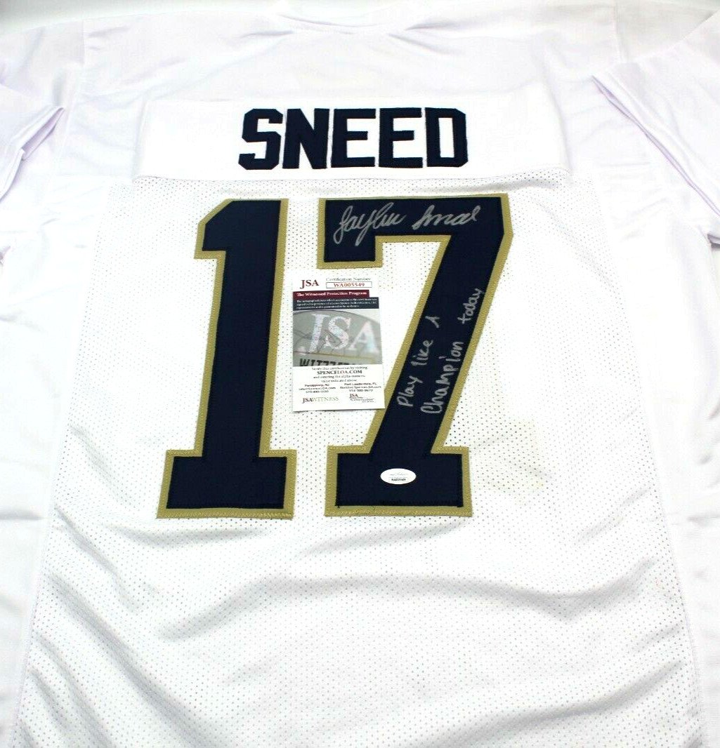 Jaylen Sneed Signed Custom White Notre Dame Football Jersey w/JSA COA Proof #1