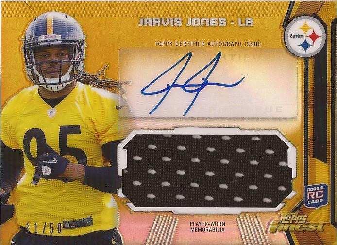 JARVIS JONES STEELERS 2013 TOPPS FINEST GOLD RC AUTOGRAPH JERSEY CARD 11/150
