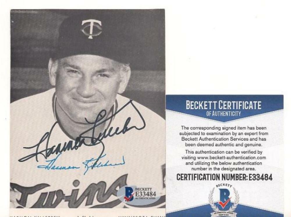 HARMON KILLEBREW MINNESOTA TWINS AUTOGRAPHED POSTCARD VINTAGE BECKETT E33484 COLLECTIBLE MEMORABILIA