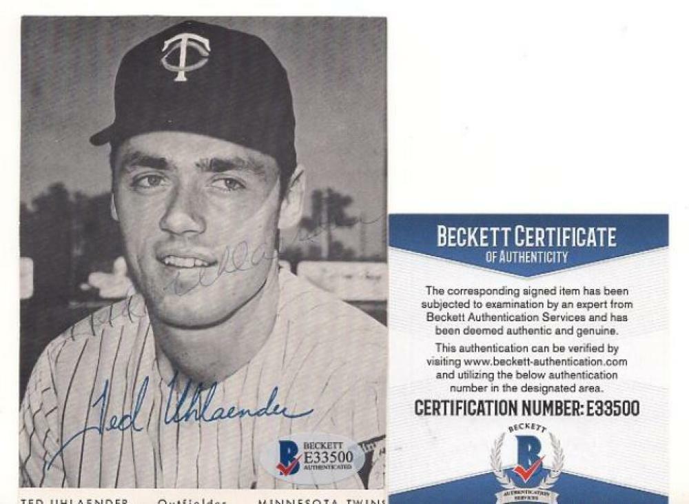 TED UHLAENDER MINNESOTA TWINS AUTOGRAPHED POSTCARD VINTAGE BECKETT E33500
