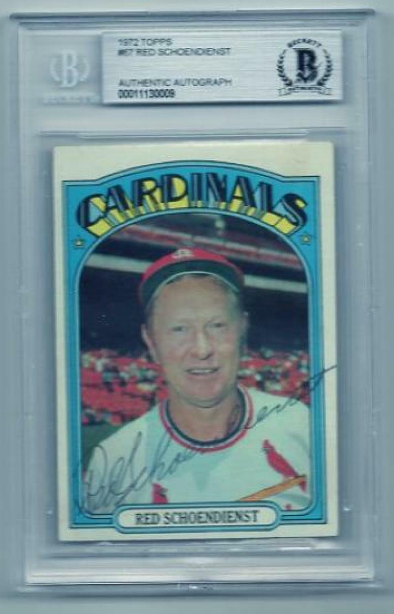 1972 TOPPS RED SCHOENDIENST CARDINALS VINTAGE SIGNED CARD BECKETT AUTHENTIC AUTO COLLECTIBLE MEMORABILIA