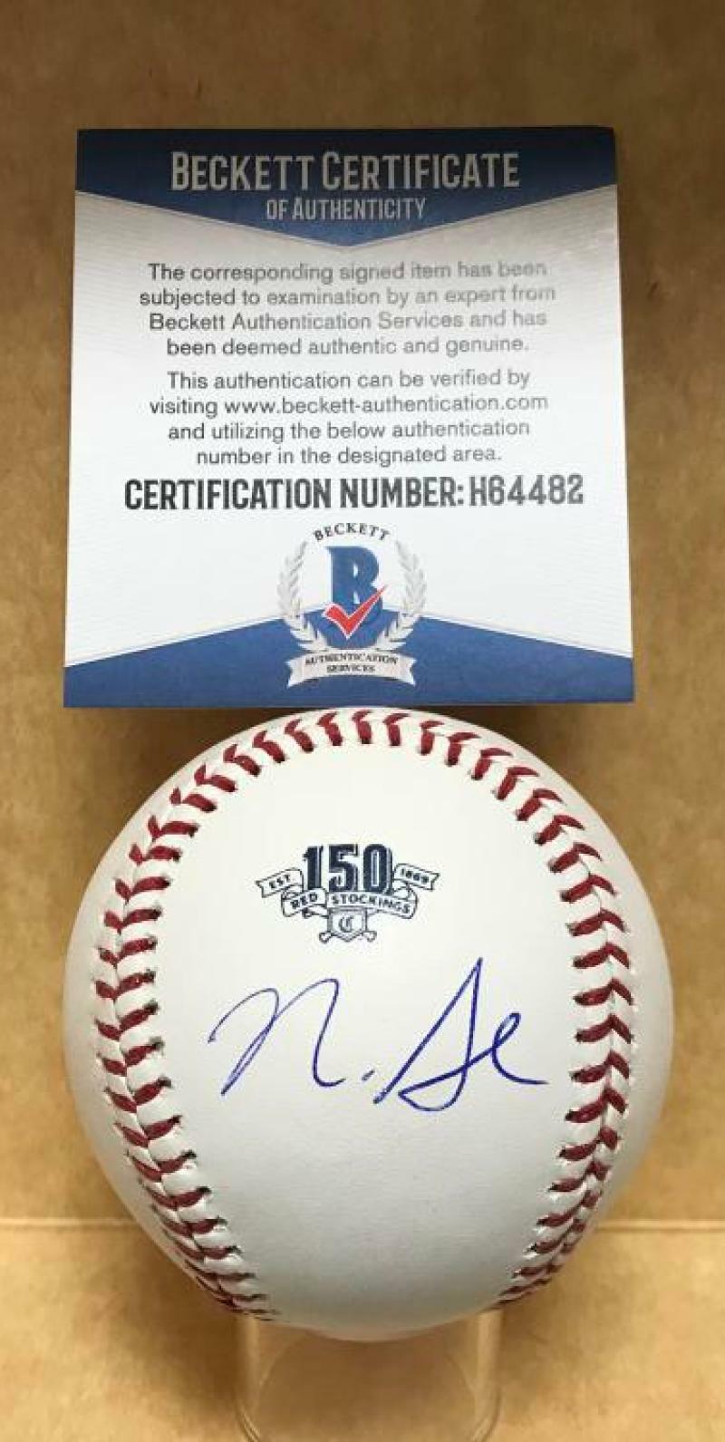 NICK SENZEL REDS SIGNED UNDER REDS 150 ANNIVERSARY BASEBALL BECKETT H64482