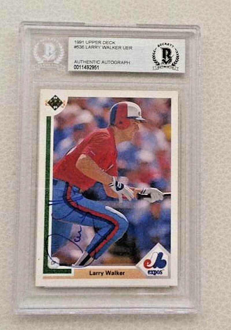 1991 UPPER DECK LARRY WALKER #536 EXPOS SIGNED CARD BECKETT AUTHENTIC AUTOGRAPH