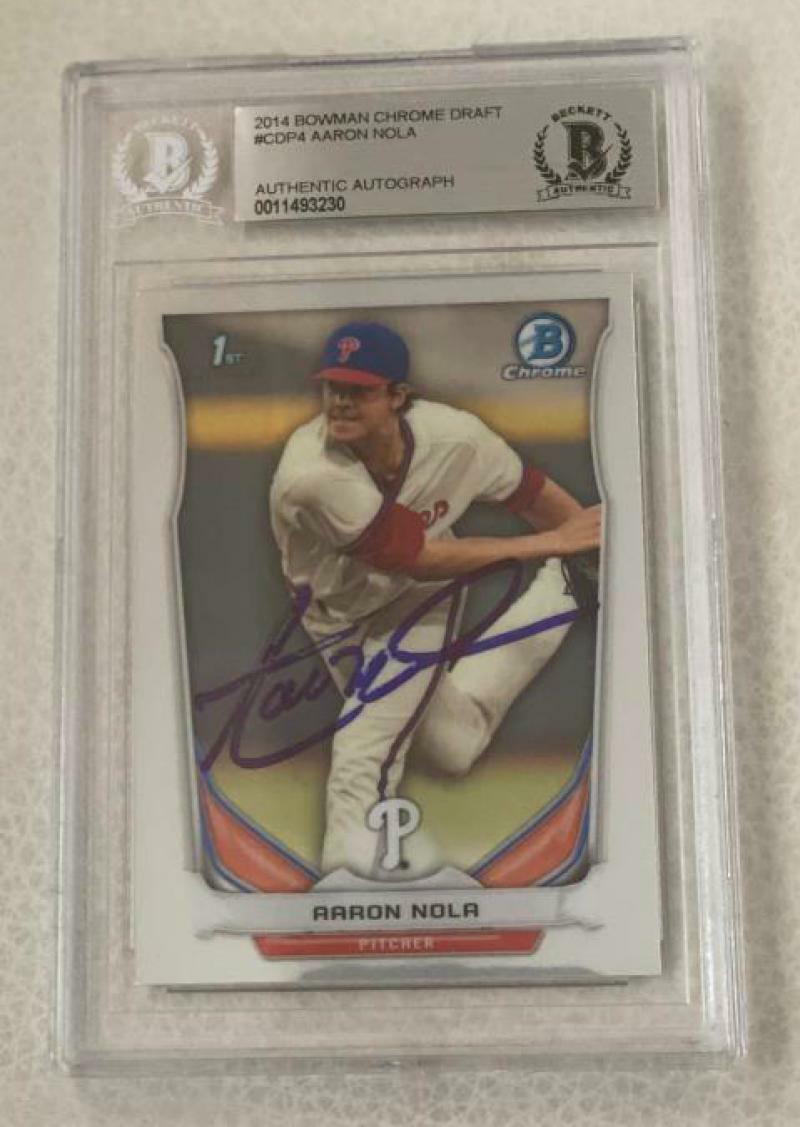 2014 BOWMAN CHROME DRAFT AARON NOLA PHILLIES CPD4 SIGNED CARD BECKETT AUTH AUTO
