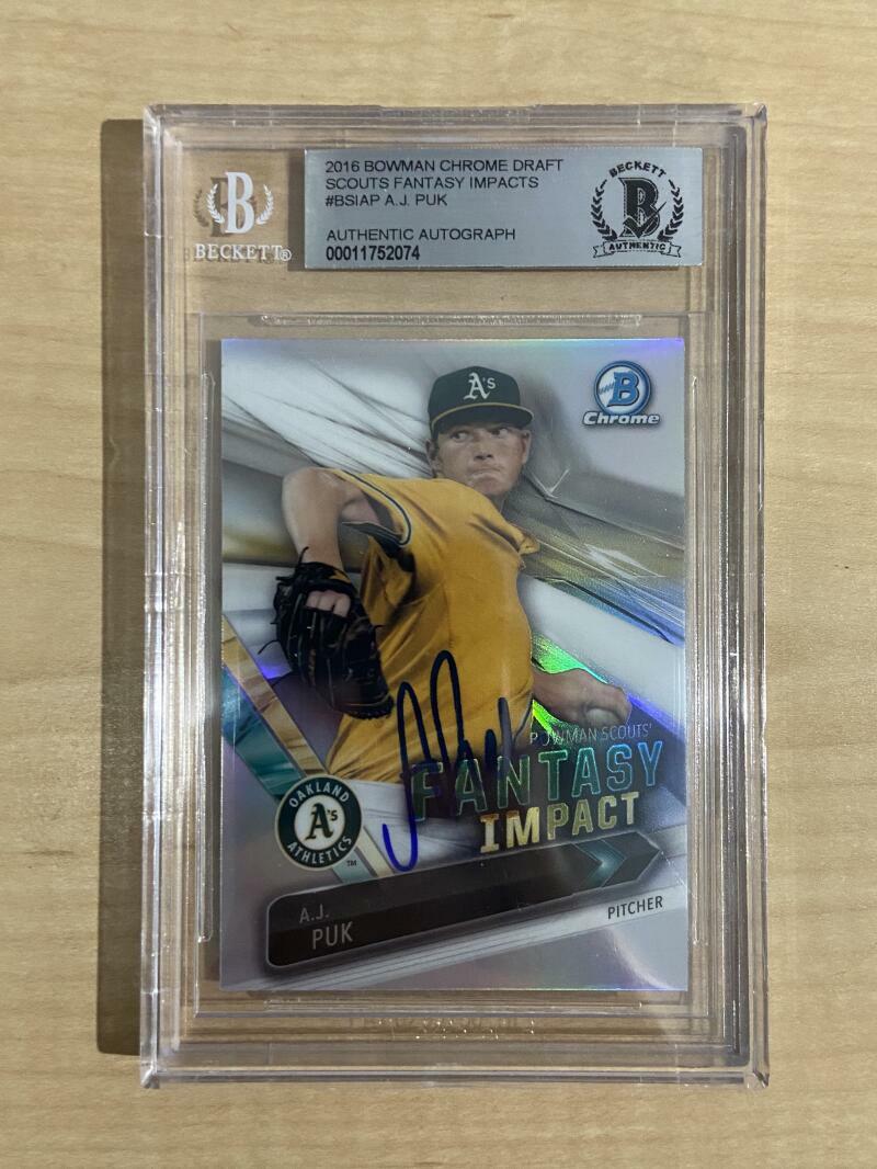 2016 BOWMAN CHROME DRAFT A.J. PUK A'S SIGNED CARD BECKETT AUTHENTIC AUTO
