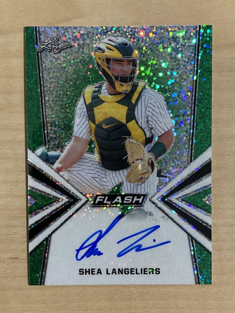2019 LEAF FLASH SHEA LANGELIERS BRAVES GREEN PRIZM AUTO BA-SL1 10/15