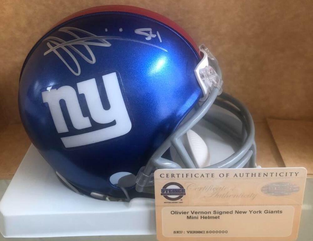 OLIVIER VERNON NEW YORK GIANTS SIGNED AUTOGRAPHED MINI HELMET STEINER