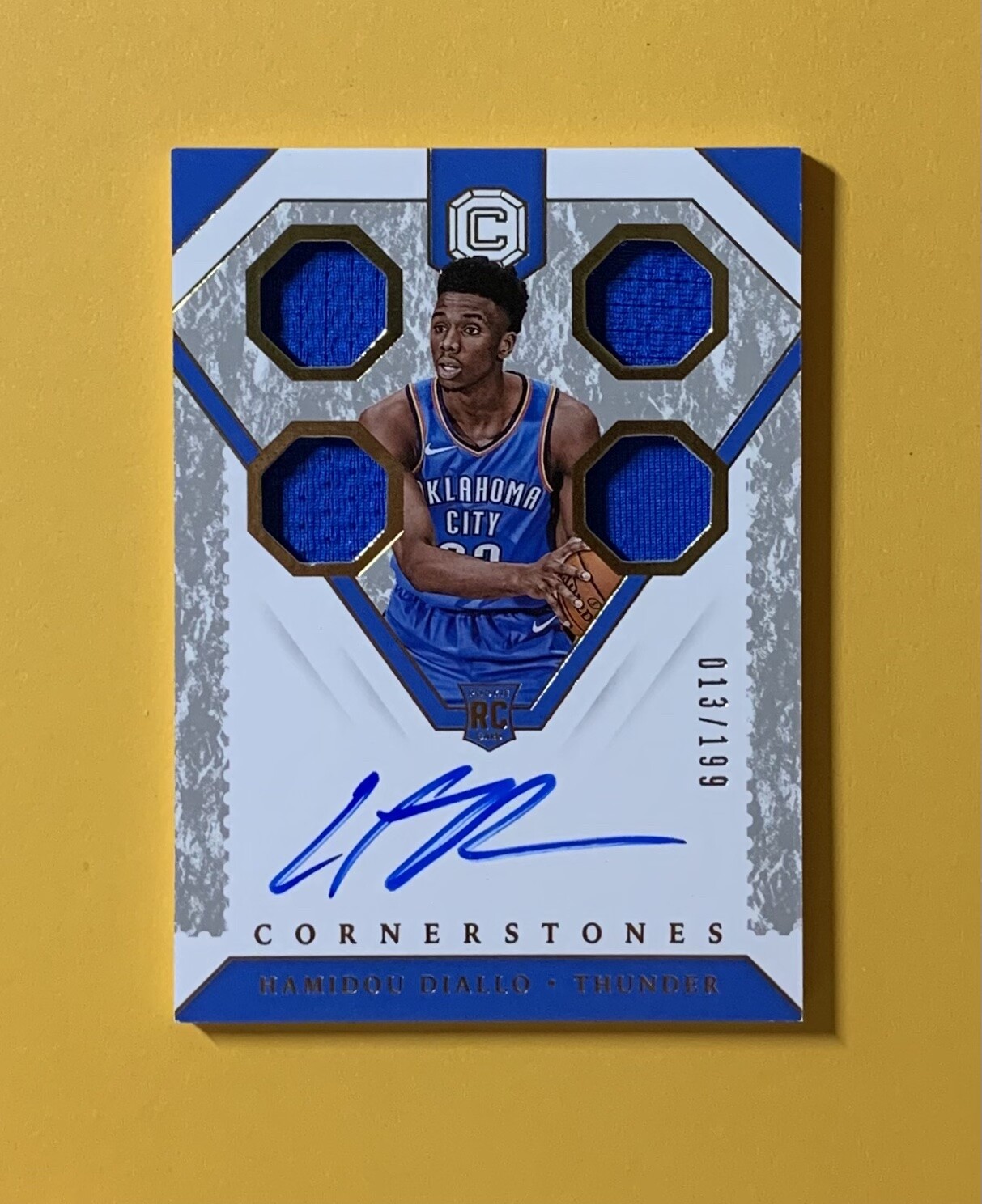 2018-19 PANINI CORNERSTONES HAMIDOU DIALLO ROOKIE JERSEY AUTO /199 #183 THUNDER
