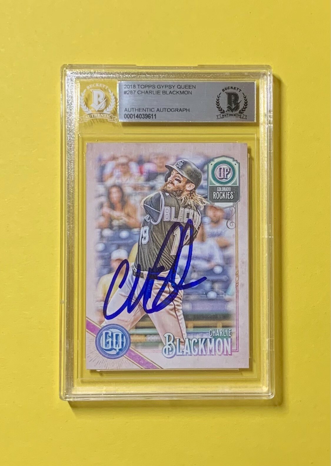 2018 TOPPS GQ CHARLIE BLACKMON #287 AUTHENTIC AUTO BECKETT CERTIFIED ROCKIES
