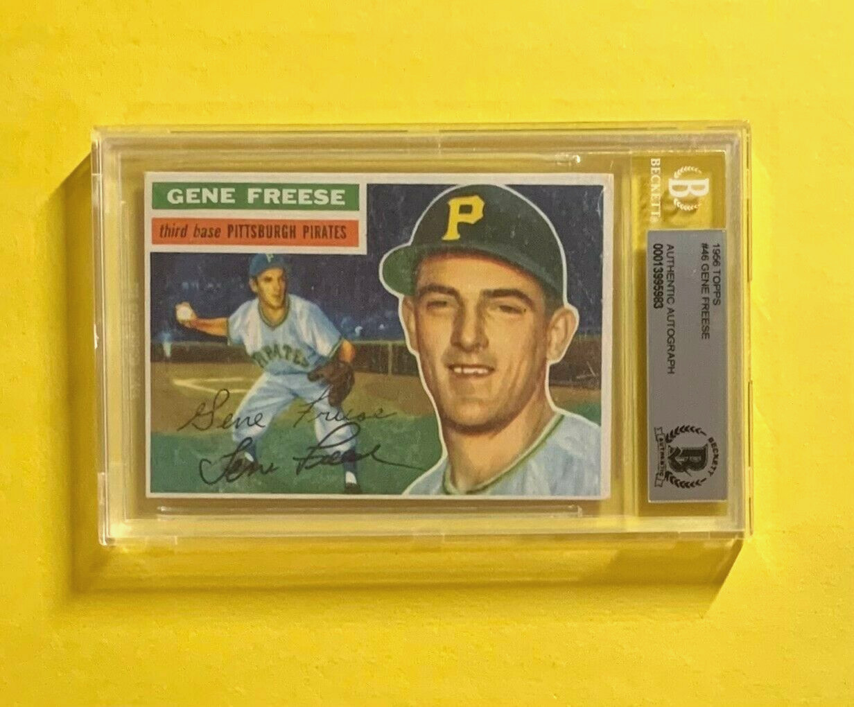 1956 TOPPS GENE FREESE #46 AUTHENTIC AUTO BECKETT CERTIFIED PIRATES COLLECTIBLE MEMORABILIA