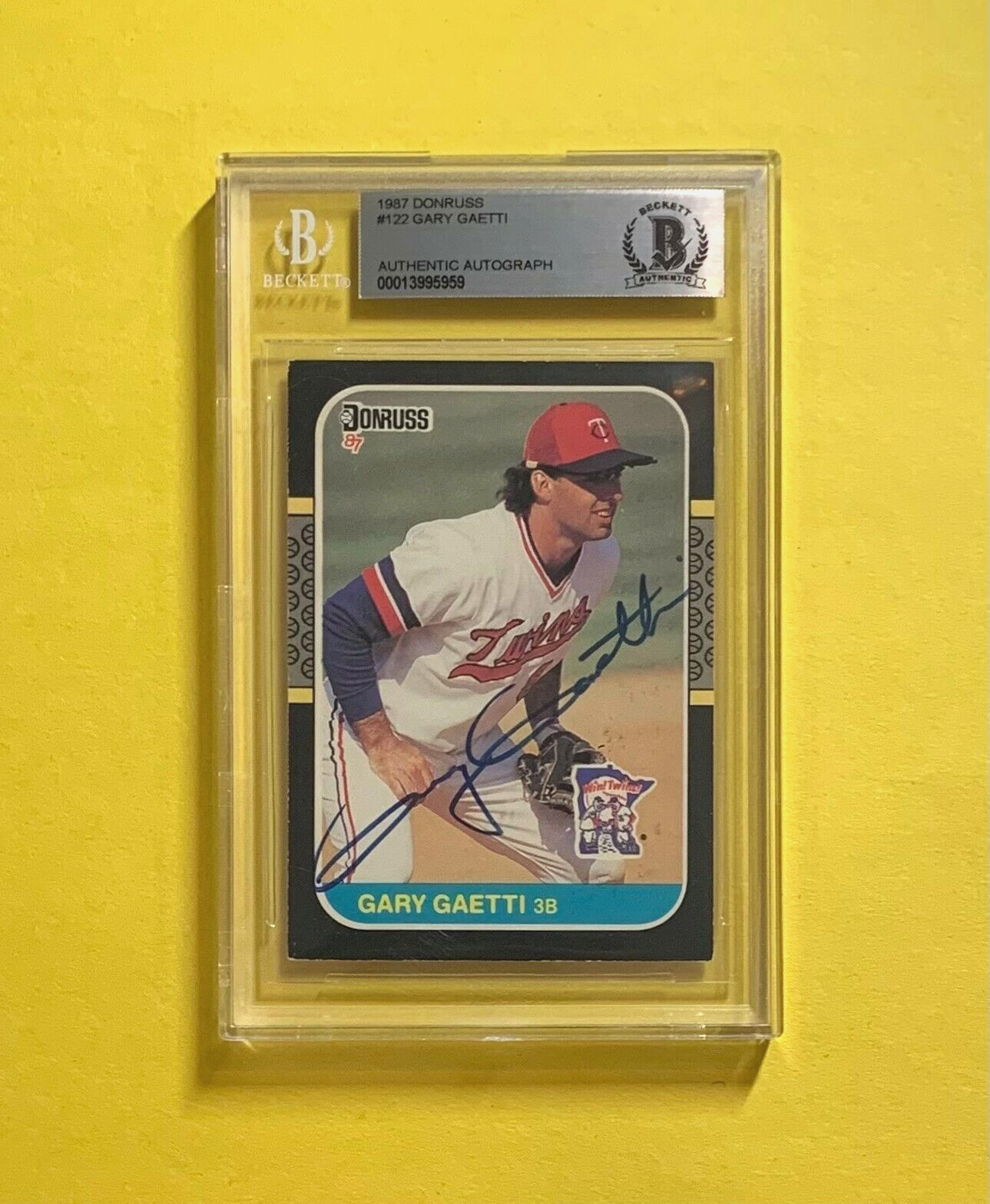 1987 DONRUSS GARY GAETTI ROOKIE #122 AUTHENTIC AUTO BECKETT CERTIFIED TWINS