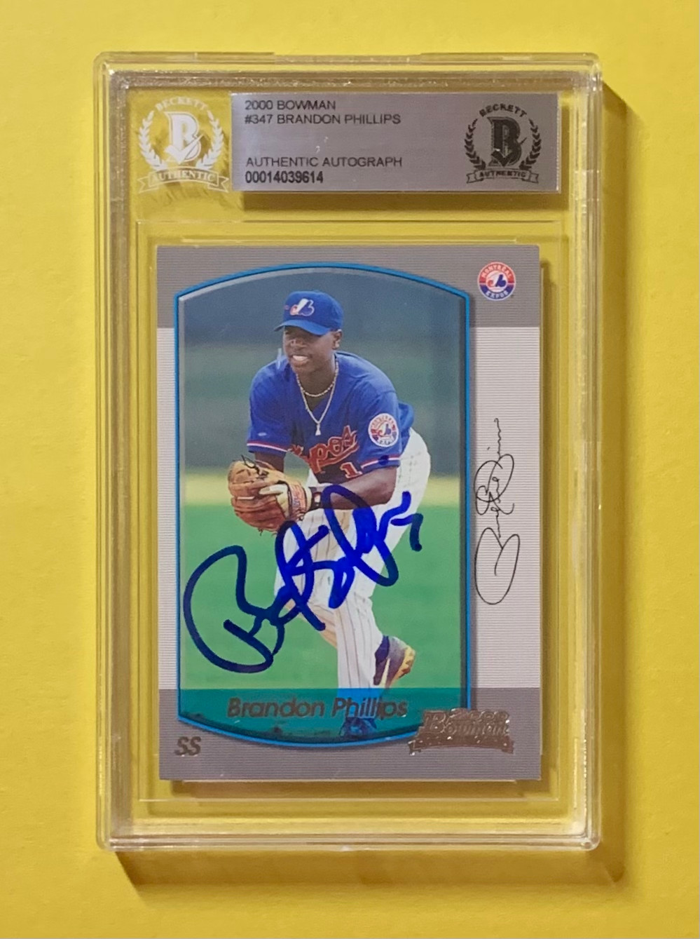 2000 BOWMAN BRANDON PHILLIPS ROOKIE #347 AUTHENTIC AUTO BECKETT CERTIFIED EXPOS