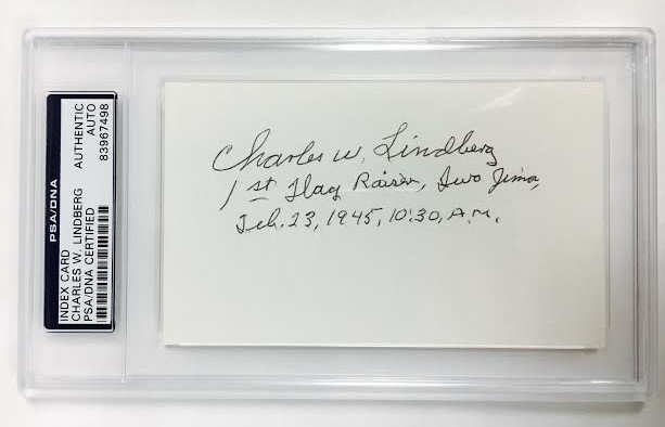 CHARLES W. LINDBERG Signed Autograph US Marines Iwo Jima Encapsulated PSA/DNA
