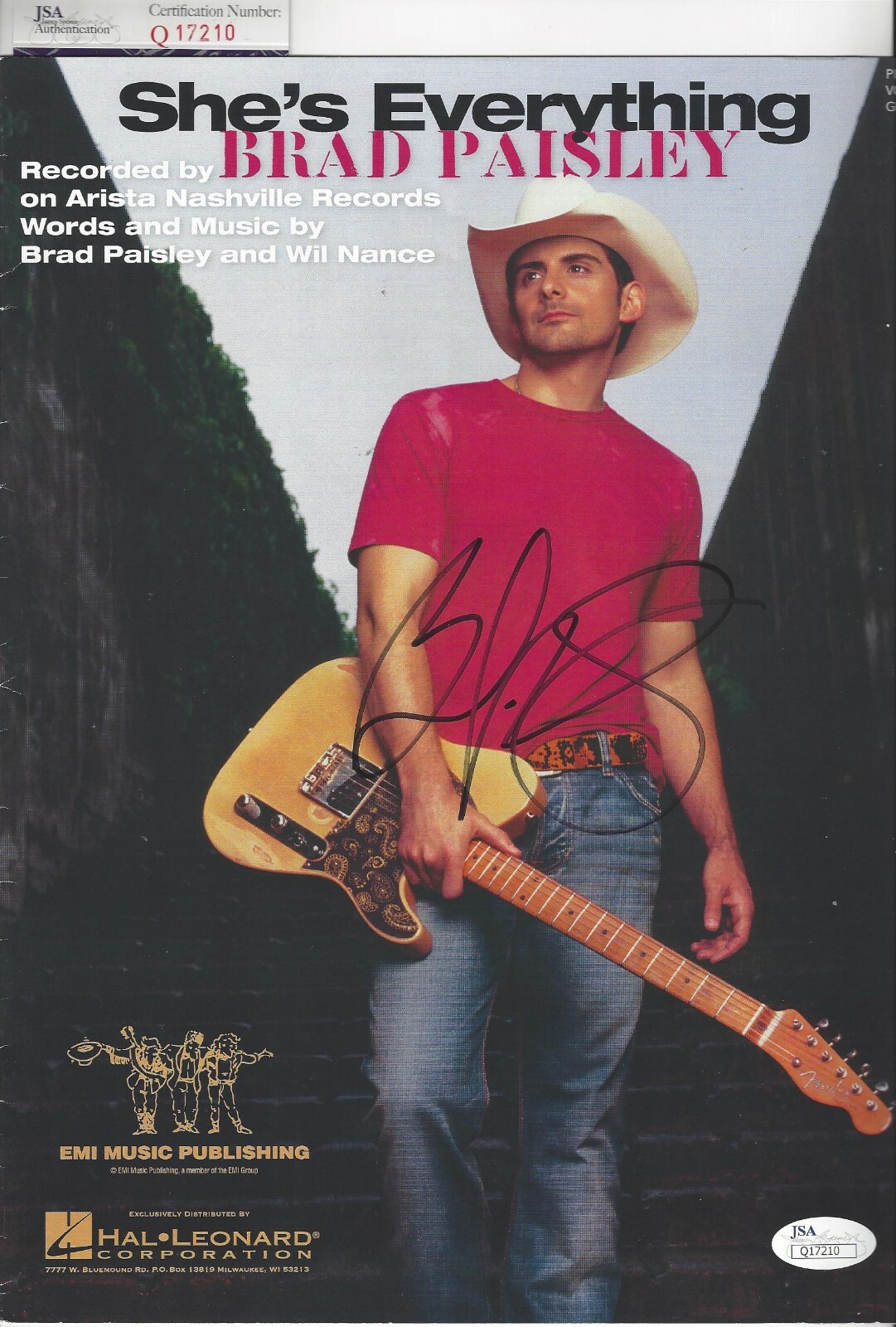 BRAD PAISLEY Signed Autograph Sheet Music 