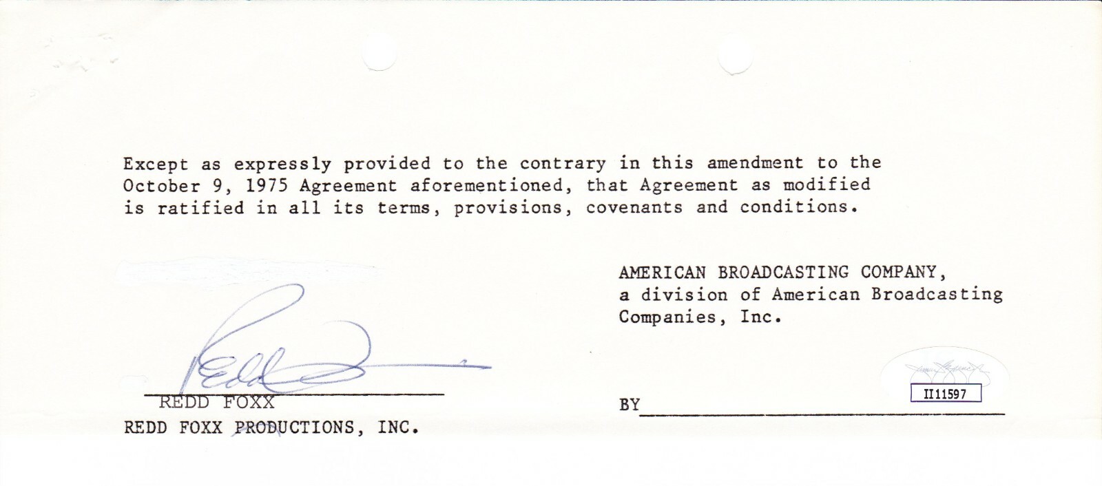 REDD FOXX Signed Autograph Contract JSA
