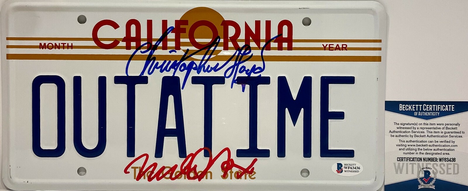 MICHAEL J. FOX C. LLOYD Autograph License Plate Back to the Future Beckett
