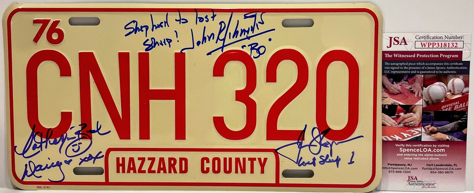 SCHNEIDER WOPAT BACH Signed Autograph Metal License Plate DUKES OF HAZZARD JSA
