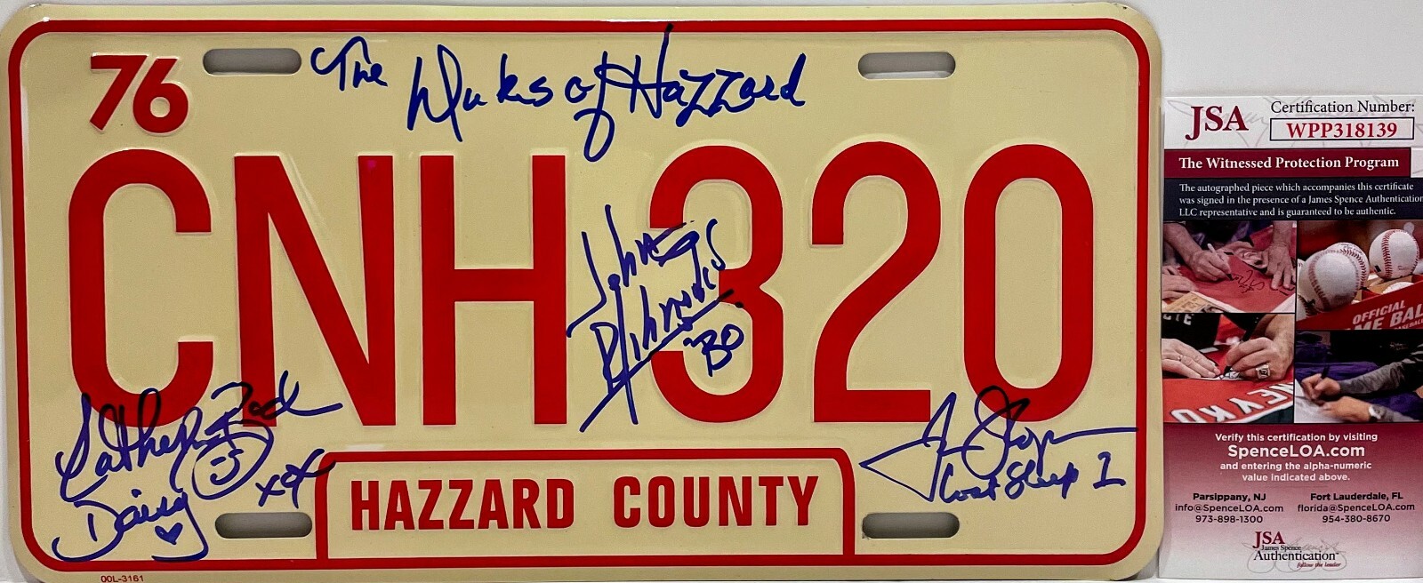 SCHNEIDER WOPAT BACH Signed Autograph Metal License Plate THE DUKES HAZZARD JSA
