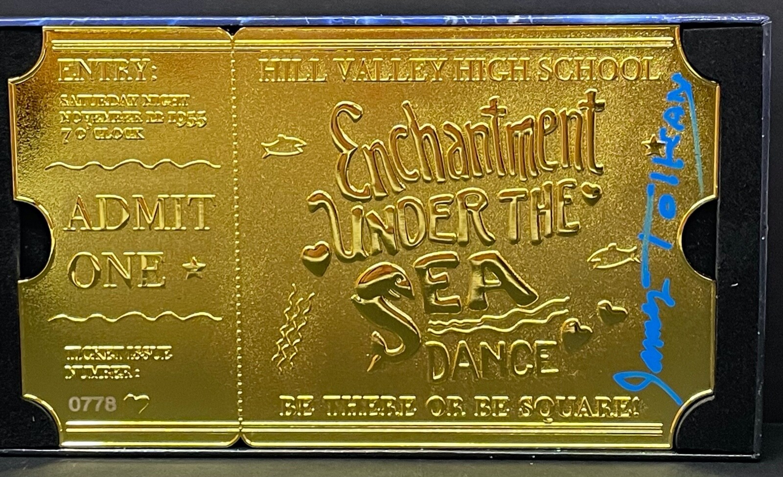 JAMES TOLKAN Signed Autograph BTTF Enchantment Dance 24K Gold Metal Ticket JSA