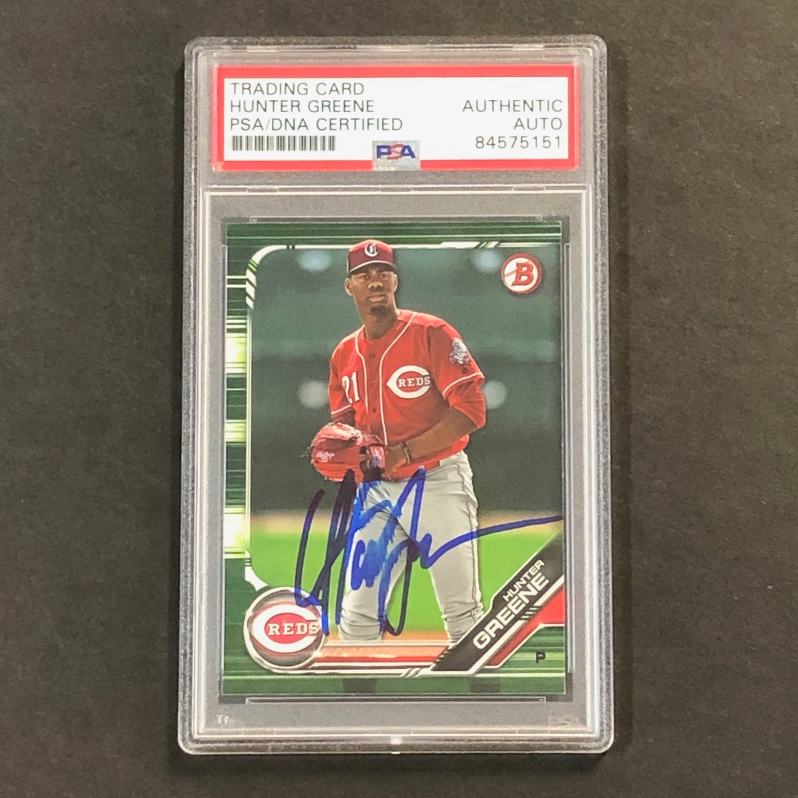 2019 Bowman Prospects Camo #BP-51 Hunter Greene Signed Card PSA Slabbed Auto Red