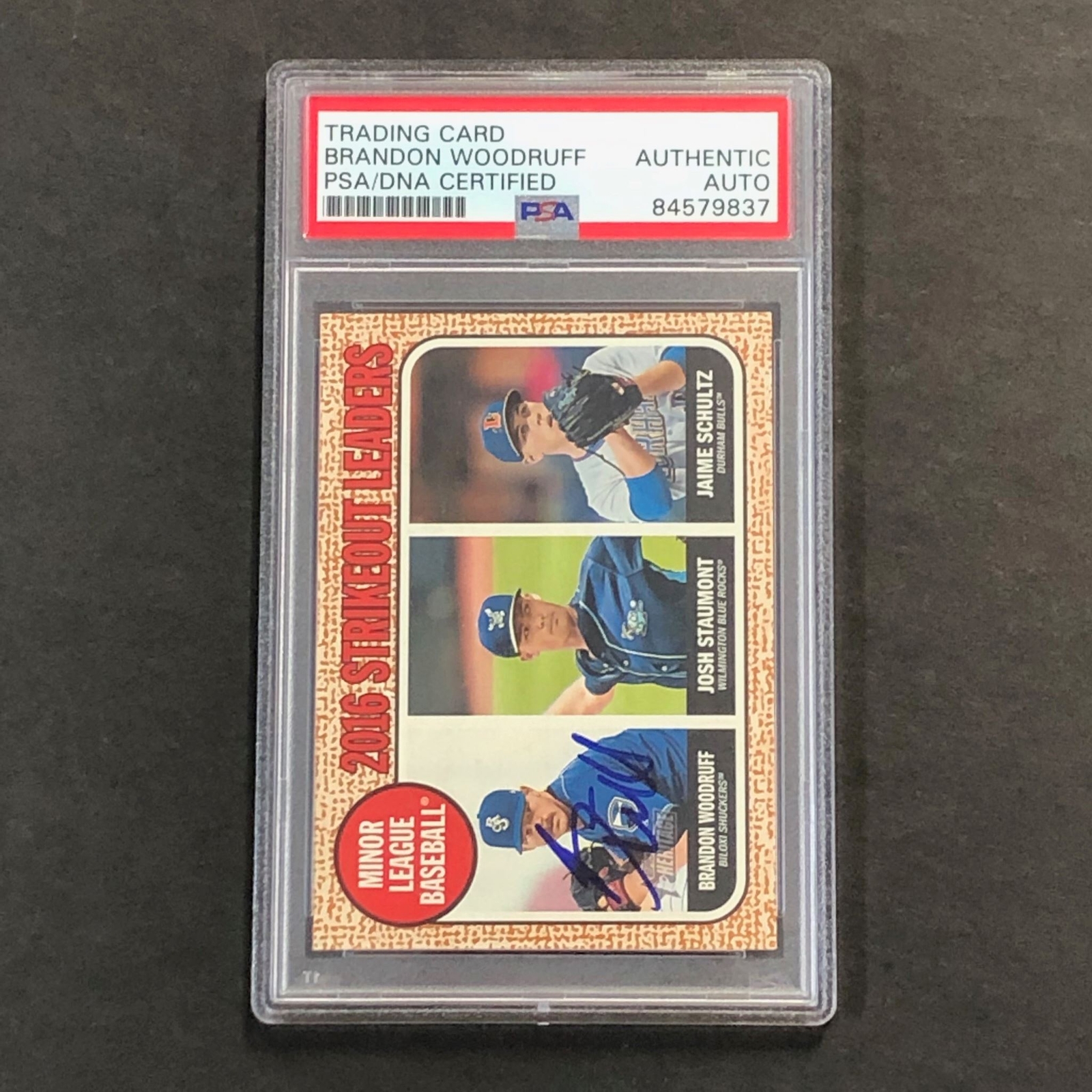 2017 Topps Heritage Minor League #200 Brandon Woodruff Signed Card PSA Slabbed A