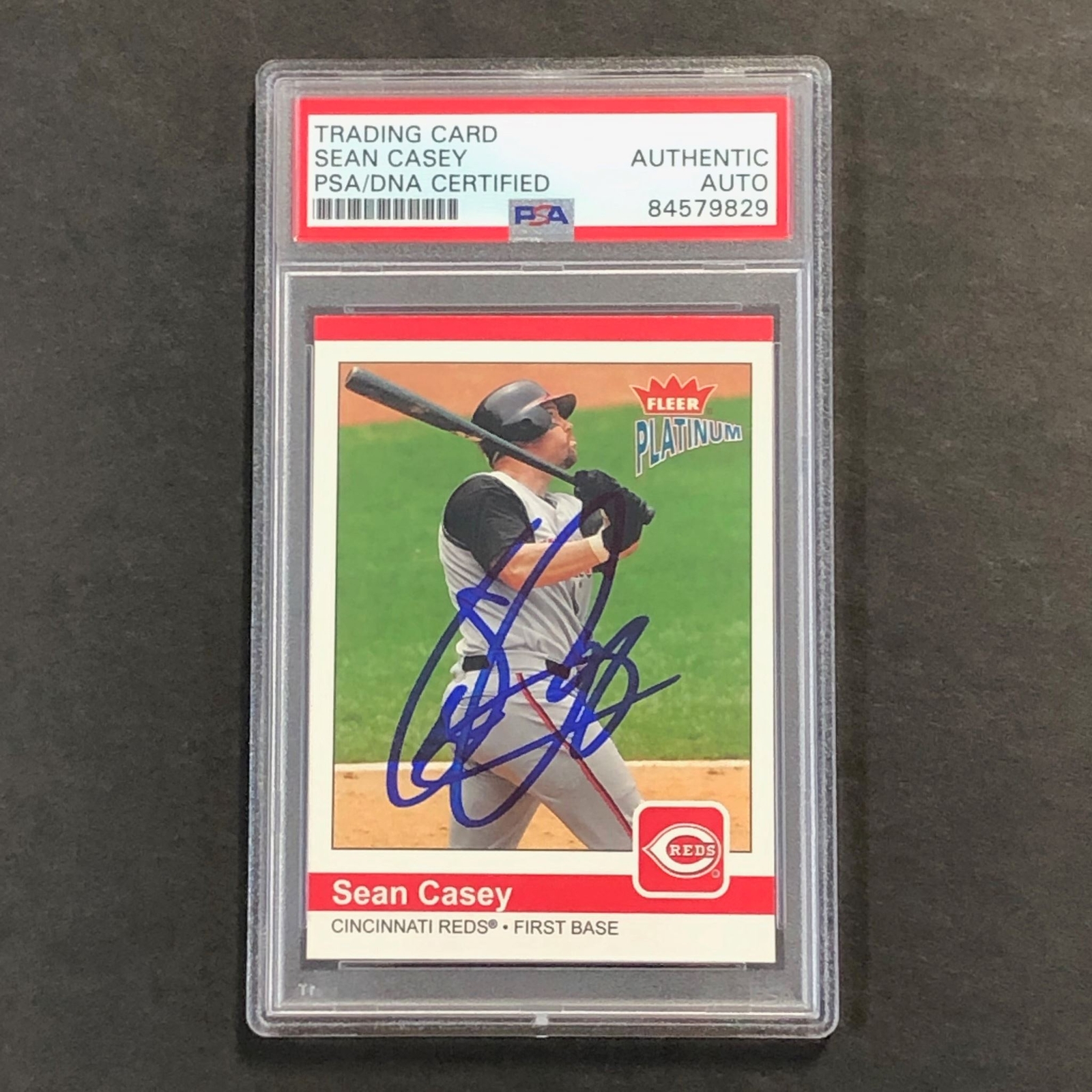 2004 FLEER PLATINUM #47 SEAN CASEY SIGNED CARD PSA SLABBED AUTO REDS COLLECTIBLE MEMORABILIA