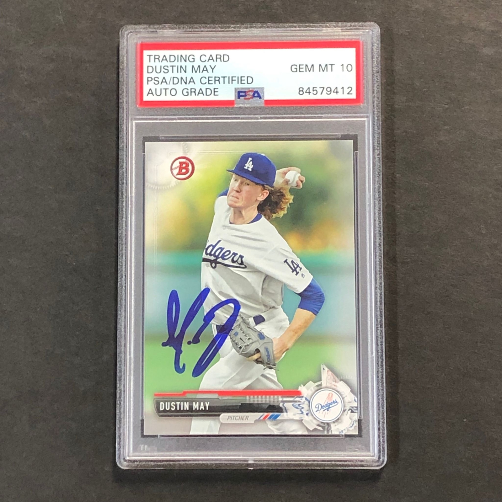 2017 Bowman Prospects #BP21 Dustin May Signed Card AUTO 10 PSA Slabbed Dodgers