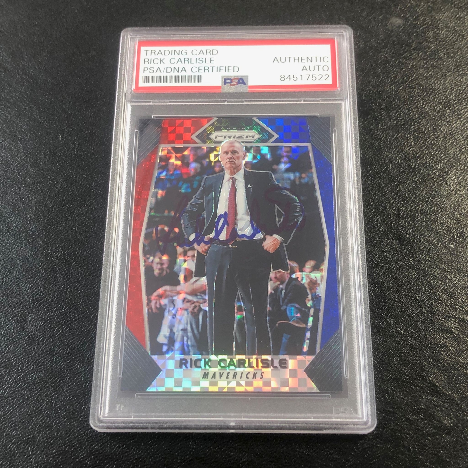 2017-18 Panini Prizm Red White Blue #100 Rick Carlisle Signed Card AUTO PSA Slab