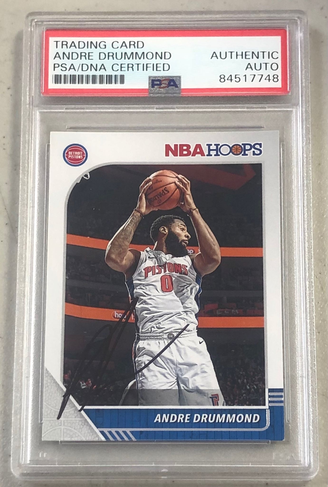2019-20 NBA HOOPS #54 ANDRE DRUMMOND SIGNED CARD AUTO PSA SLABBED PISTONS COLLECTIBLE MEMORABILIA