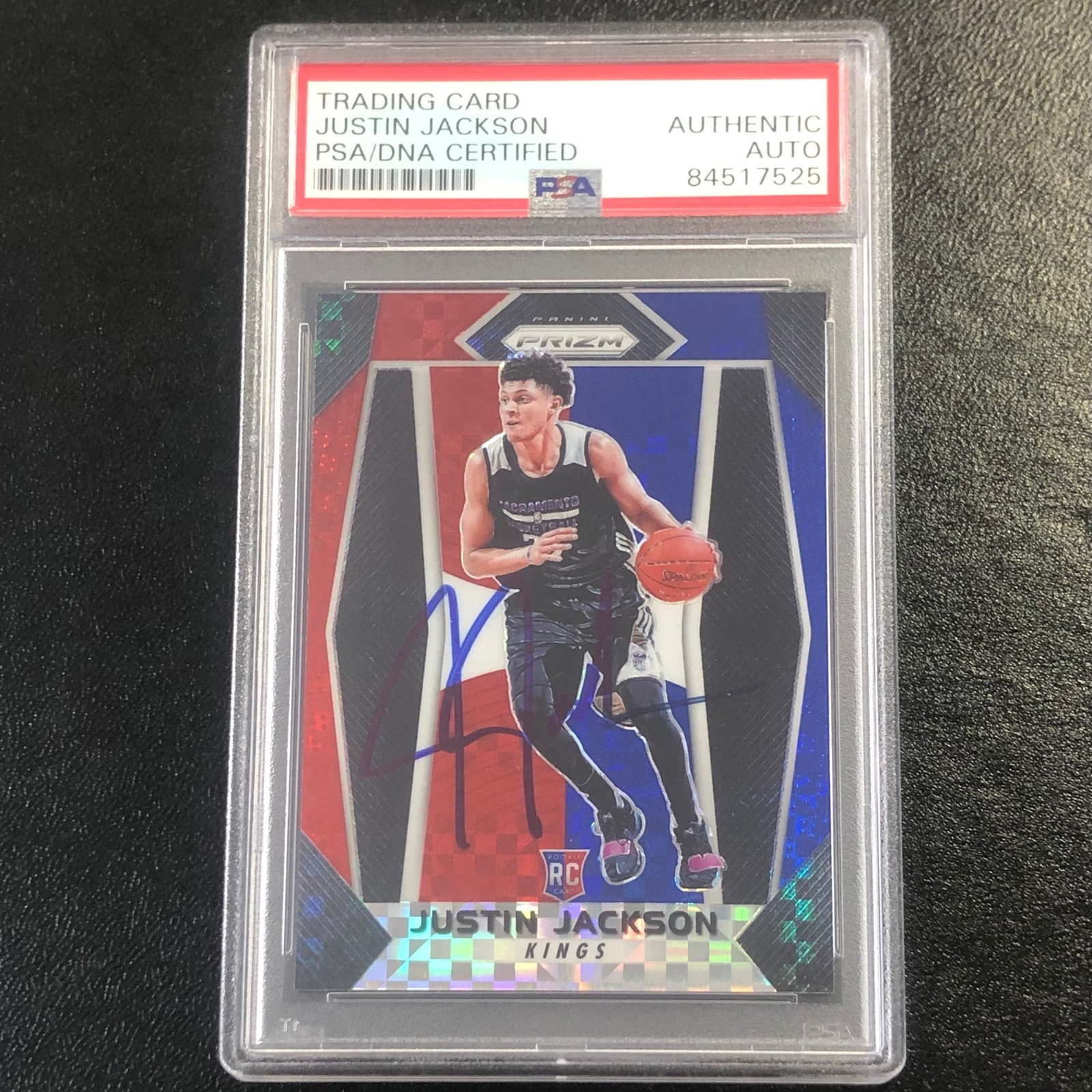 2017-18 Panini Prizm Red White & Blue #27 JUSTIN JACKSON Signed Card AUTO PSA Sl