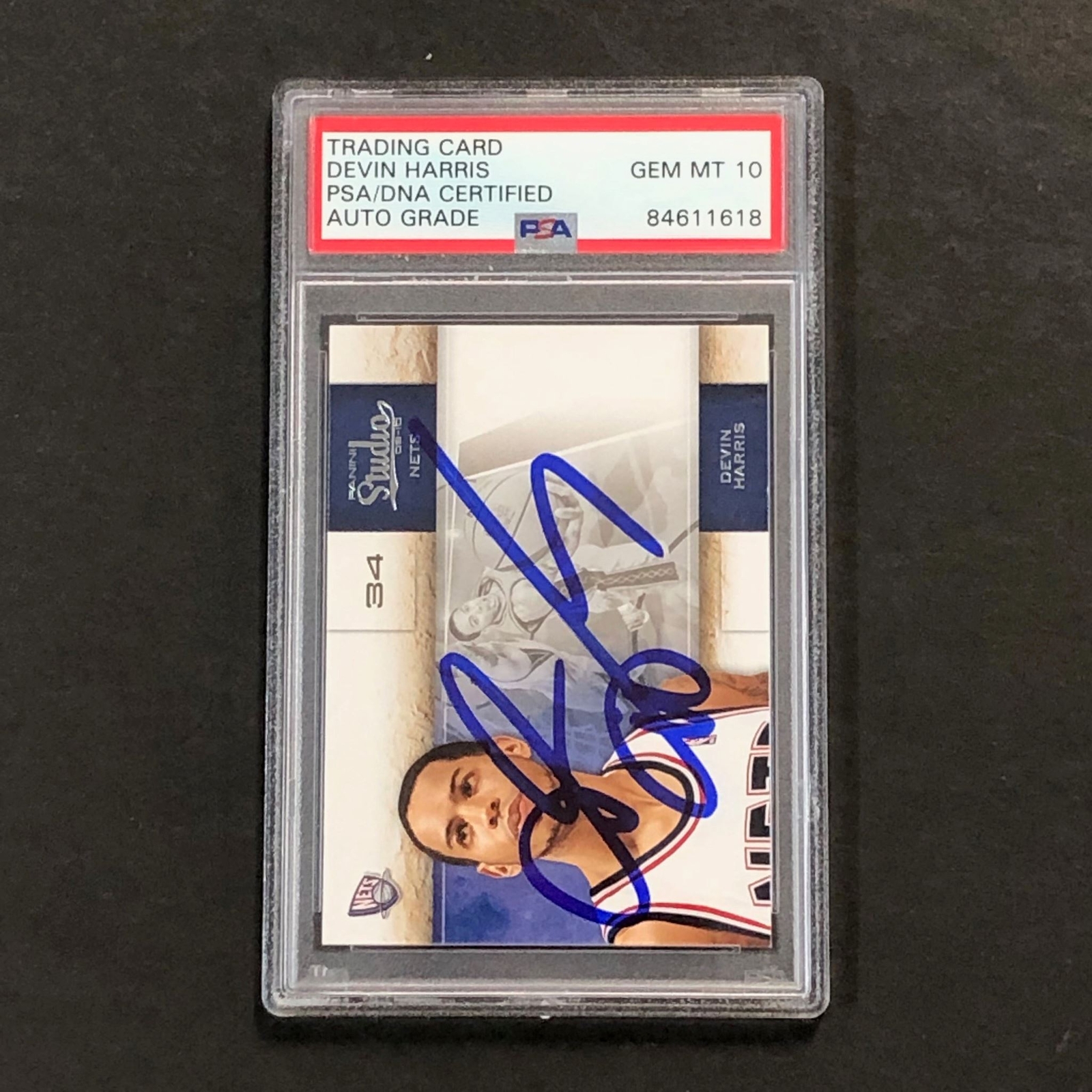 2009-10 PANINI STUDIO #90 DEVIN HARRIS SIGNED CARD AUTO 10 PSA SLABBED NETS COLLECTIBLE MEMORABILIA