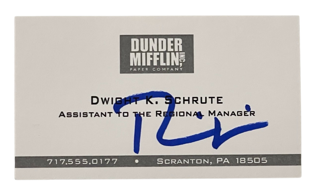 RAINN WILSON SIGNED DWIGHT SCHRUTE THE OFFICE BUSINESS CARD AUTHENTIC AUTOGRAPH COLLECTIBLE MEMORABILIA