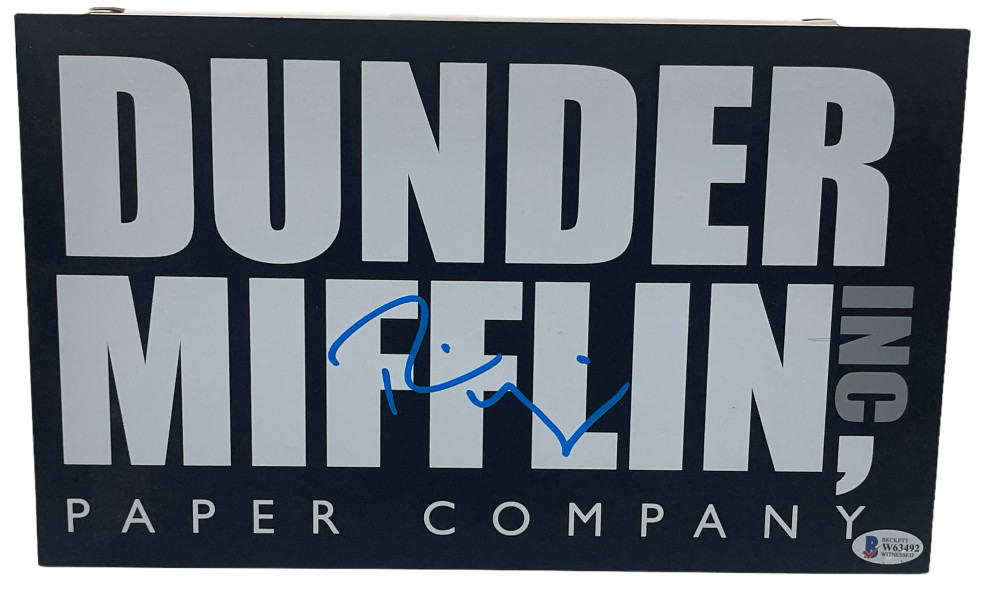 RAINN WILSON SIGNED DUNDER MIFFLIN SIGN THE OFFICE DWIGHT AUTOGRAPH BECKETT COA