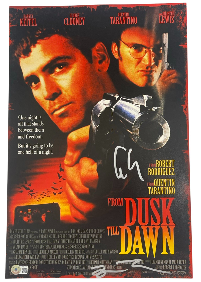 QUENTIN TARANTINO GEORGE CLOONEY SIGNED 12X18 PHOTO FROM DUSK TILL DAWN BAS 8