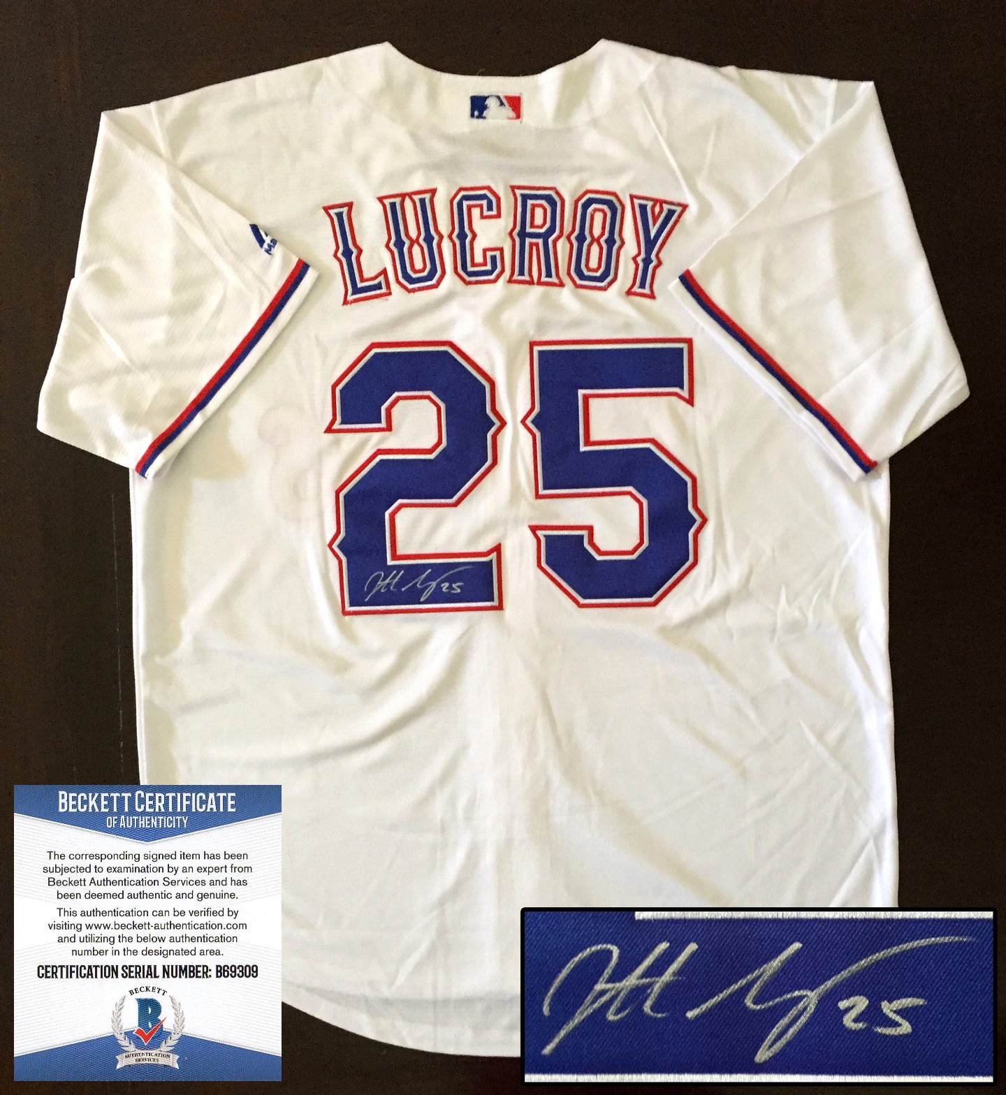 Texas Rangers Jonathan Lucroy Signed Jersey Beckett BAS COA COA