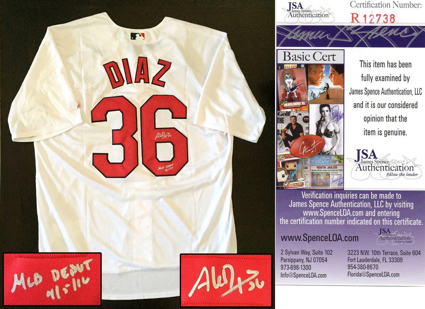 St. Louis Cardinals Aledmys Diaz Signed Jersey MLB Debut 4/5/16 JSA Authenticate