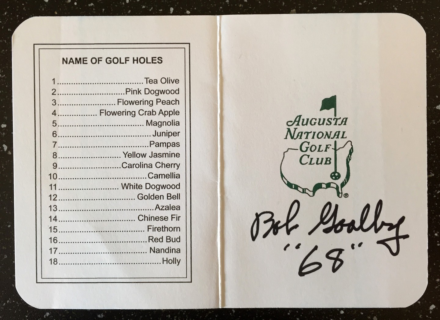 Bob Goalby Signed and Dated Masters Scorecard 2 COA