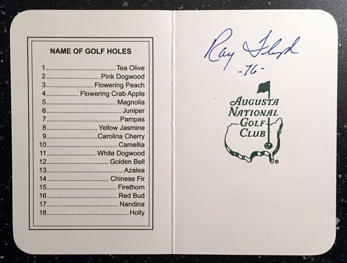 Raymond Floyd Signed Masters Scorecard Masters Champion COA