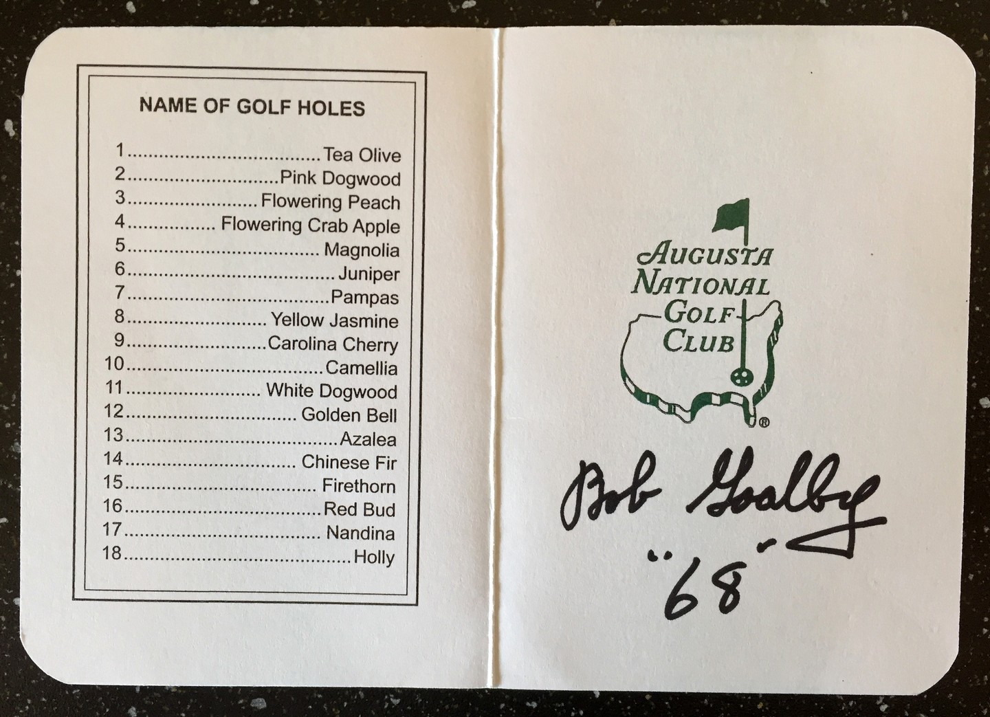 Bob Goalby Signed and Dated Masters Scorecard 1 COA