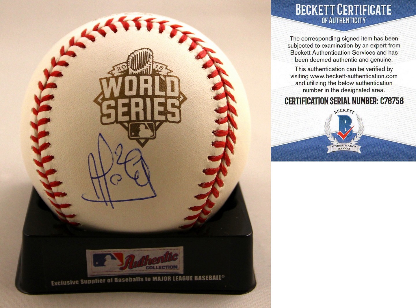 Kansas City Royals Alcides Escobar Signed World Series Baseball Beckett BAS COA