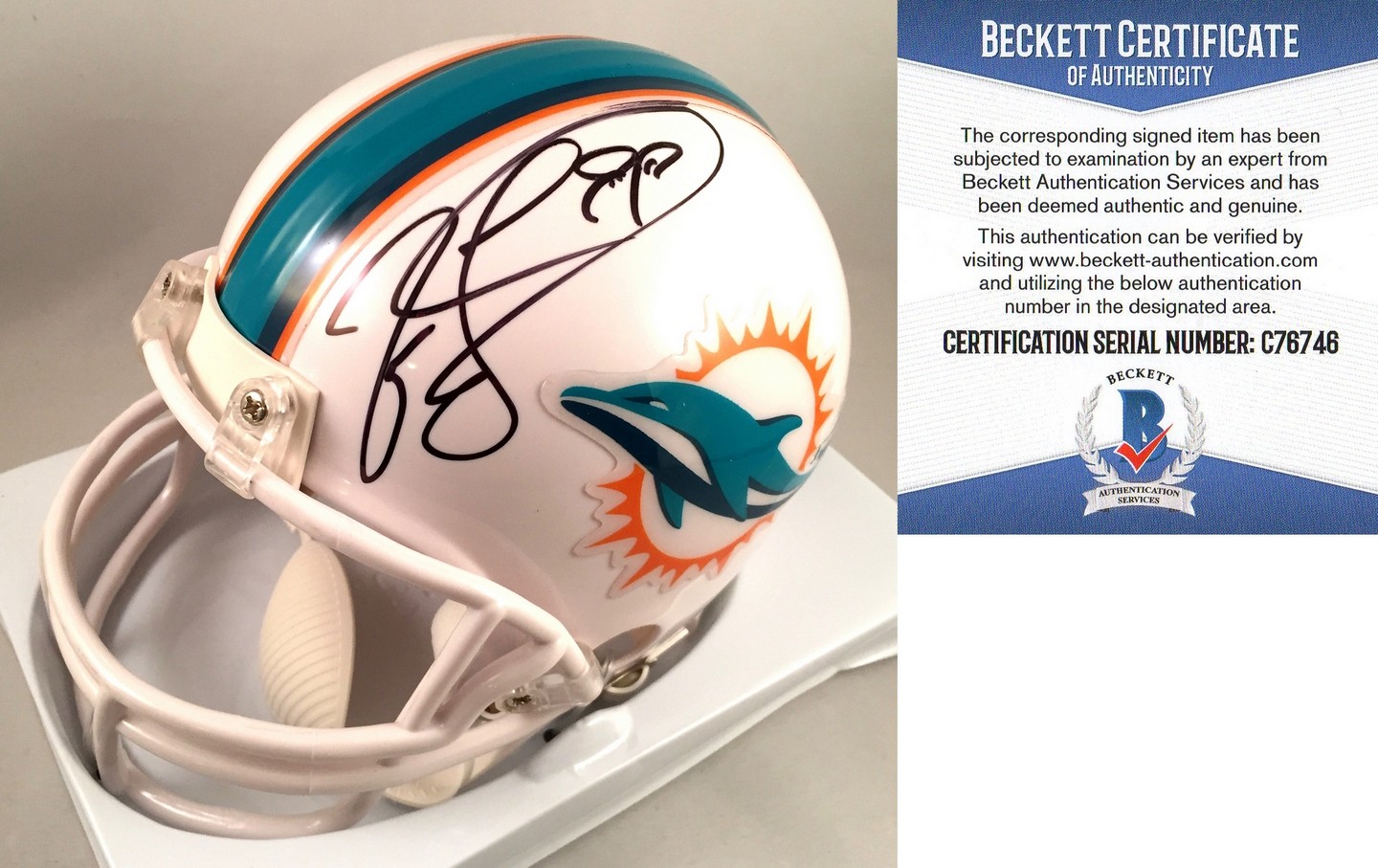 Miami Dolphins Jason Taylor Signed Mini Helmet Beckett BAS COA
