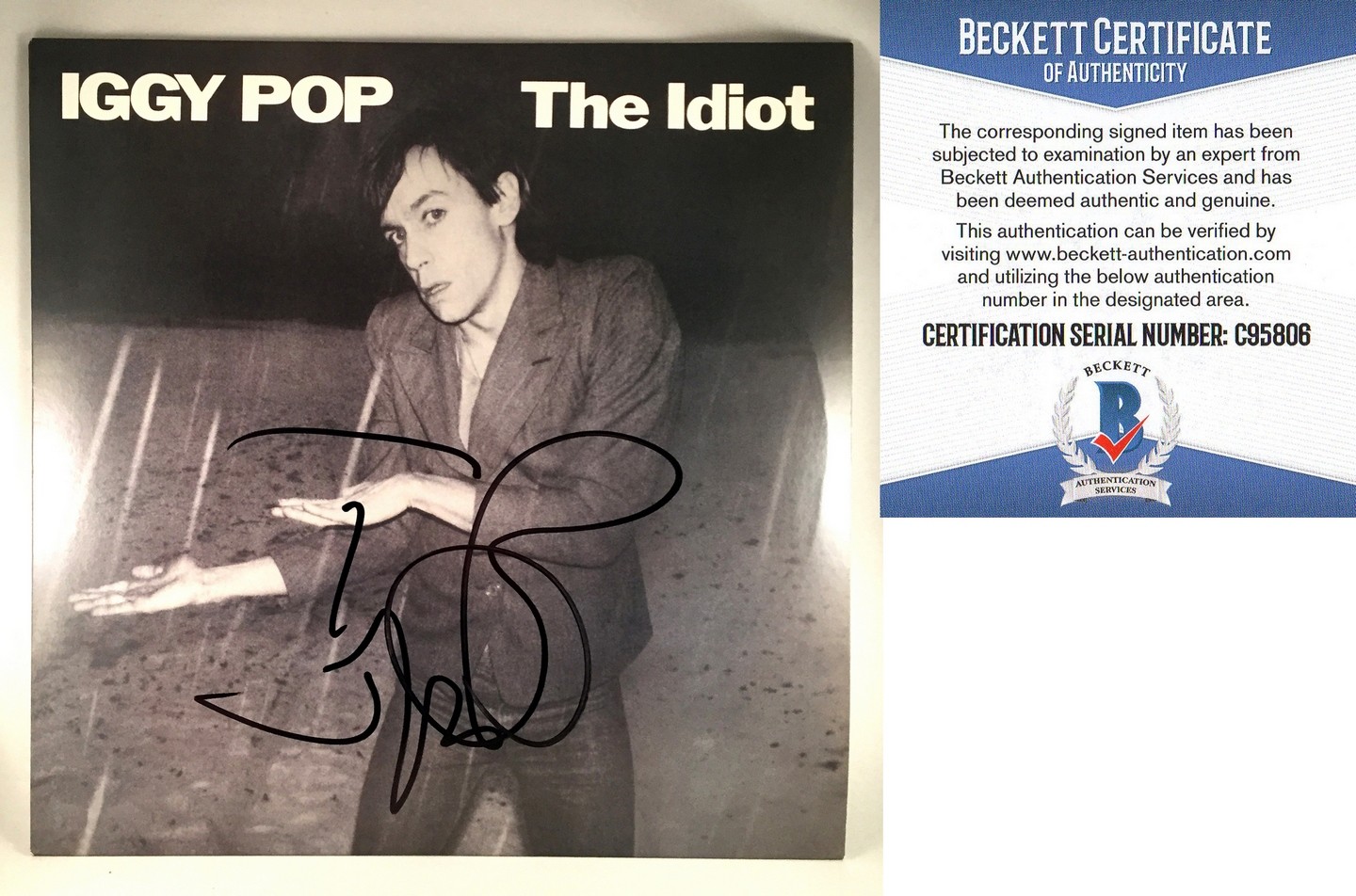 Iggy Pop Signed Vinyl LP Album The Idiot Beckett BAS COA