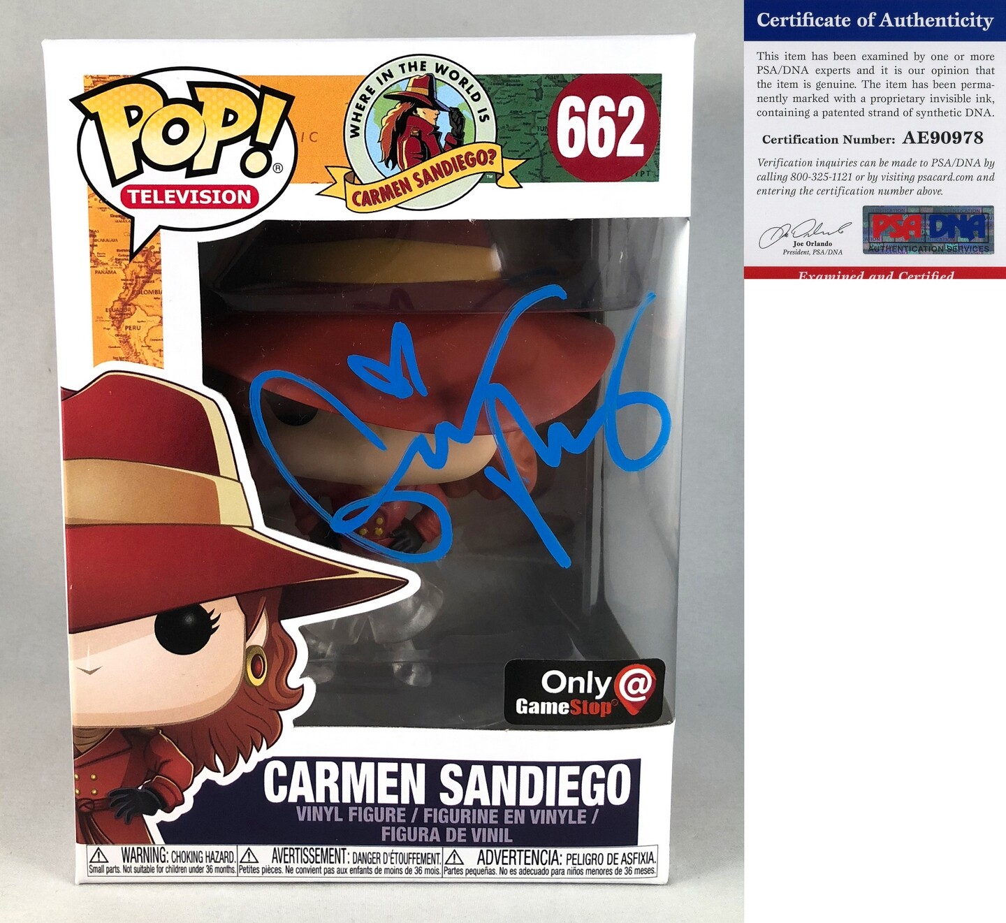 Gina Rodriguez Signed Funko Pop Figurine Carmen Sandiego 662 PSA/DNA COA