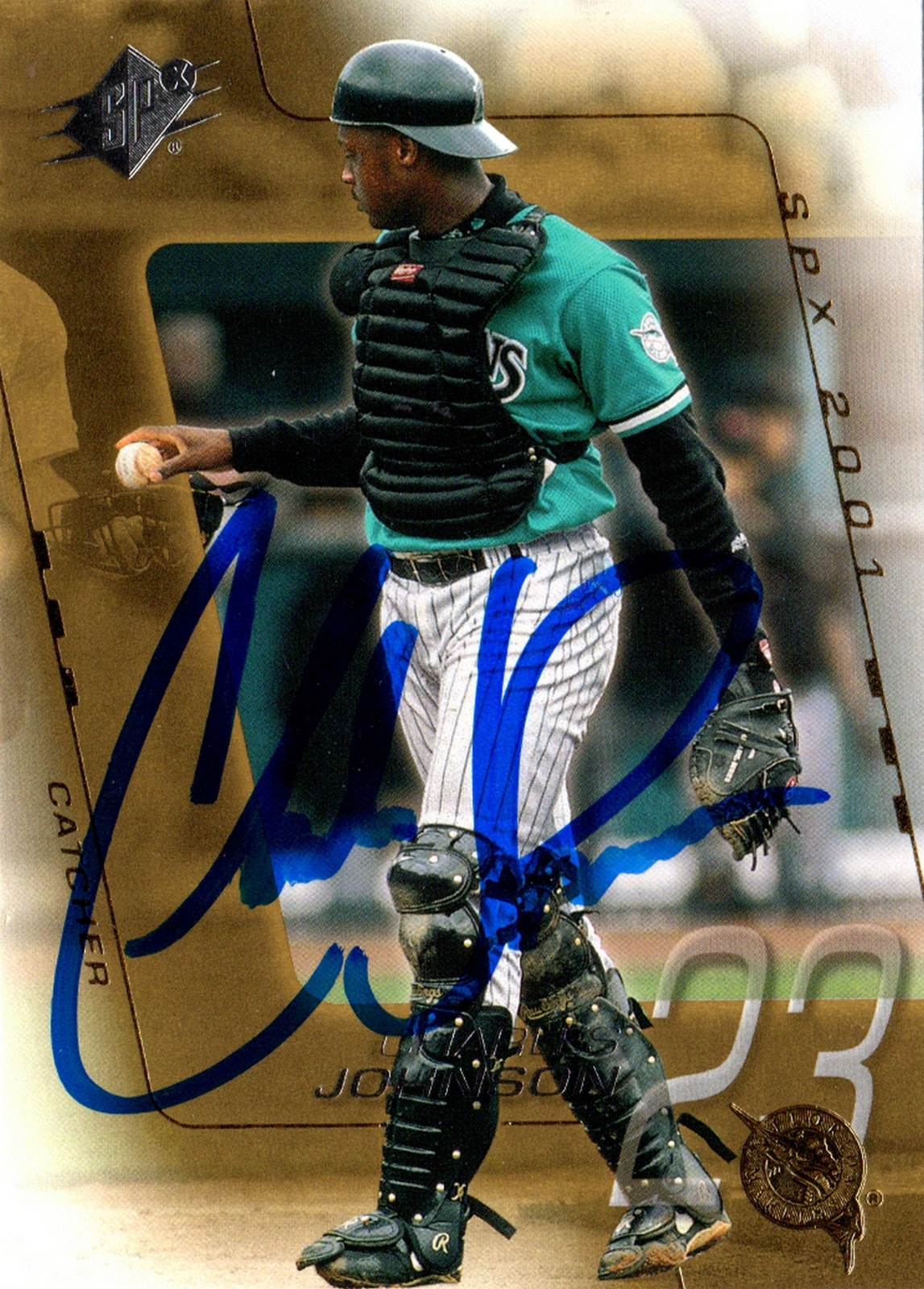 Florida Marlins Charles Johnson Signed Trading Card 2001 Upper Deck SPX #70 COA