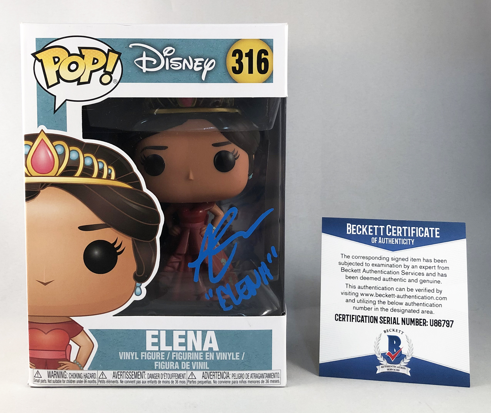 Aimee Carrero Signed Funko Pop Disney Princess Elena of Avalor #316 Beckett B...