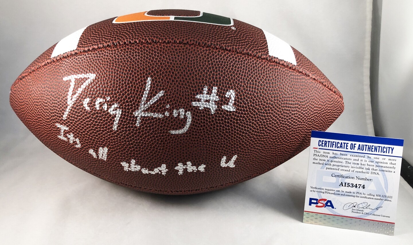 Deriq King Signed Football UM Miami Hurricanes PSA/DNA COA