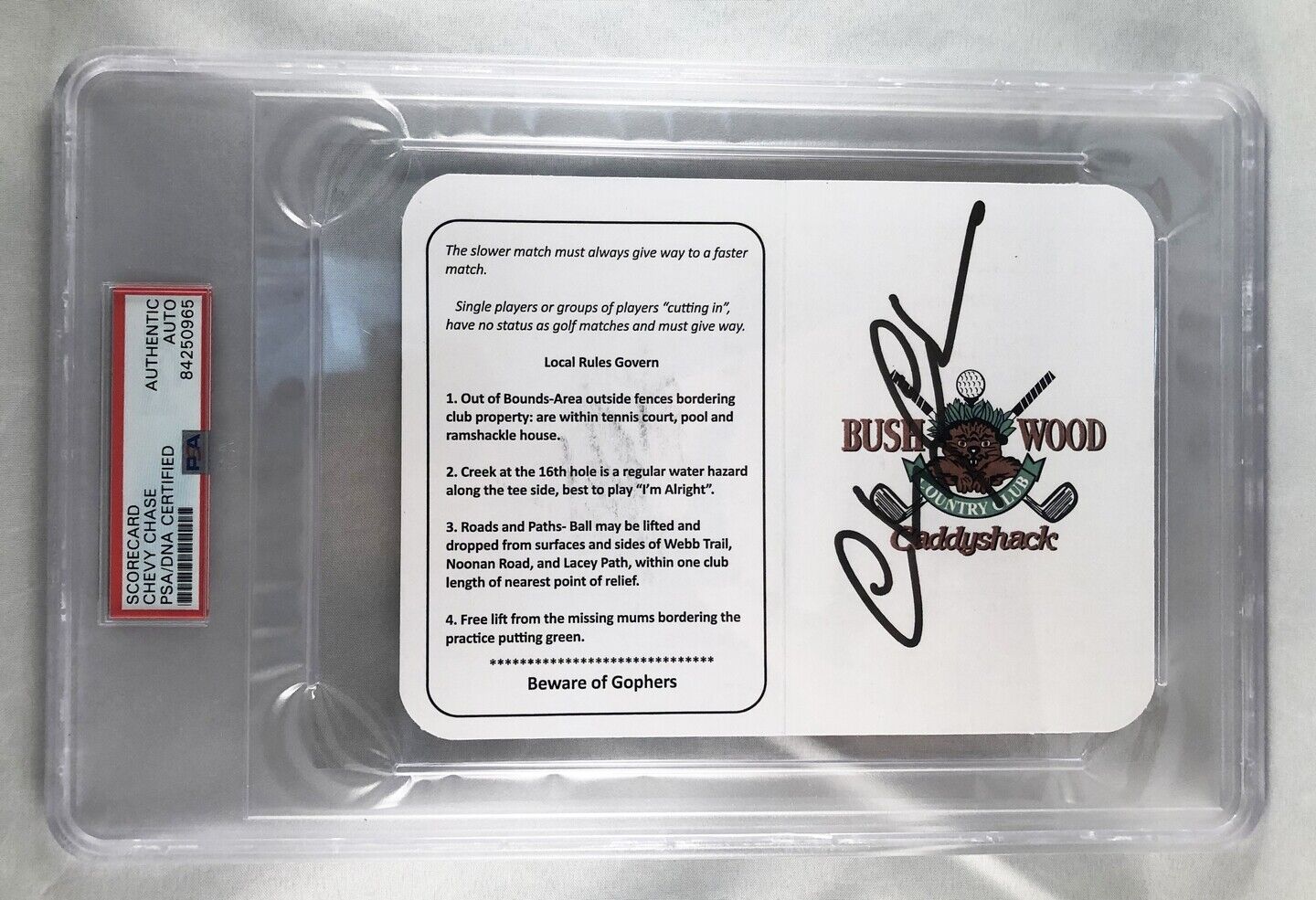 Chevy Chase Signed Masters ScoreCard 9 Caddyshack PSA/DNA COA